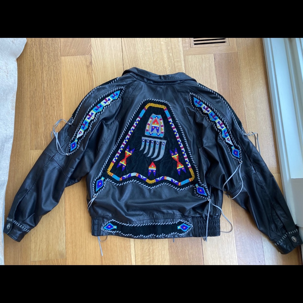 Arturo burray Olsen black leather beaded jacket